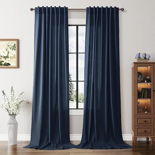 Vista 22 de BOODII Cortinas de lino de 96 pulgadas de largo y 8 pies para sala de estar Blanco