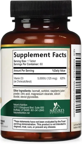 Vista 9 de Vitamina D3 5000 UI (125 mcg) por porción, vitamina D extra fuerte masticable para apoyo inmunológico, suplementos para huesos, dientes y músculos