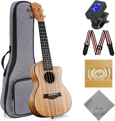 Vista 17 de Ranch - Ukulele profesional, de madera, kit de ukelele con 12 lecciones en línea gratis 15% Longer Sustain, Warmer Woodier Tone, Sapele &