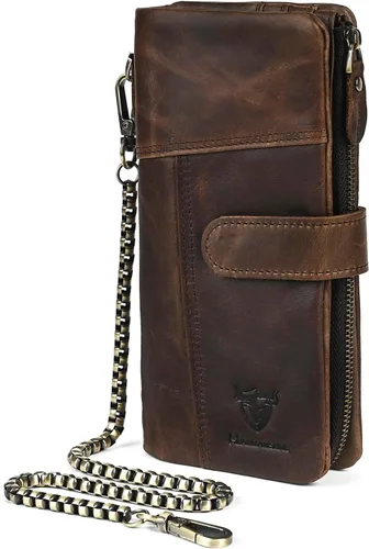Vista 80 de Genuino Caballo Loco Cuero Regalo de Viaje Moneda Bolsillo Tarjetero Organizador Largo Cadena Rfid Cartera Monedero Con Broche Para Hombres Hombres
