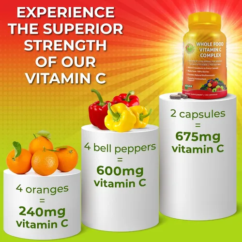 Vista 3 de Complejo de vitamina C de alimentos integrales, 1450 mg de bayas orgánicas, 675 mg de vitamina C por porción, antioxidante de alta potencia y apoyo