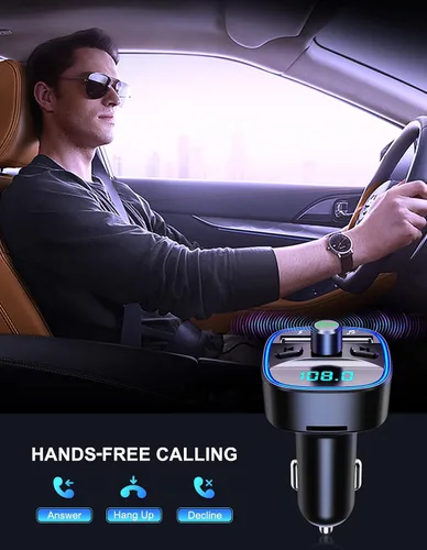 Vista 3 de Comsoon - Transmisor FM Bluetooth para auto, adaptador Bluetooth para auto, para música MP3, transmisión FM o llamadas con manos libres, con dos