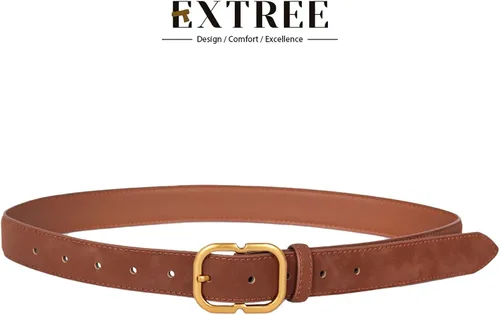 Vista 345 de Cinturón de cuero clásico con hebilla de metal para mujer con vestido de jeans