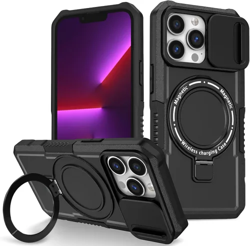 Vista 102 de Funda magnética para iPhone 11, soporte de anillo con ventana corrediza, funda protectora mate a prueba de golpes para iPhone 11 6.1, fundas