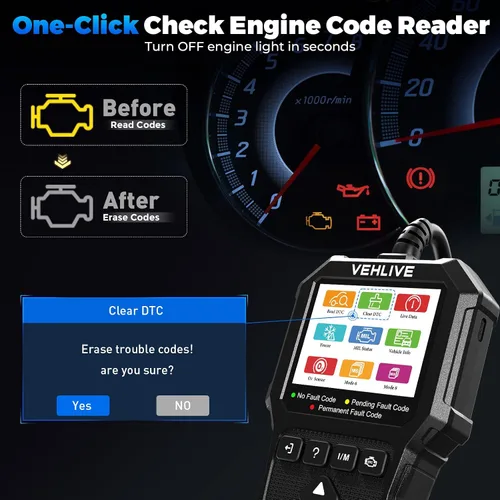 Vista 2 de Herramienta de diagnóstico del escáner OBD2, lector de código de coche con luz de verificación del motor con reinicio, probador de batería, datos