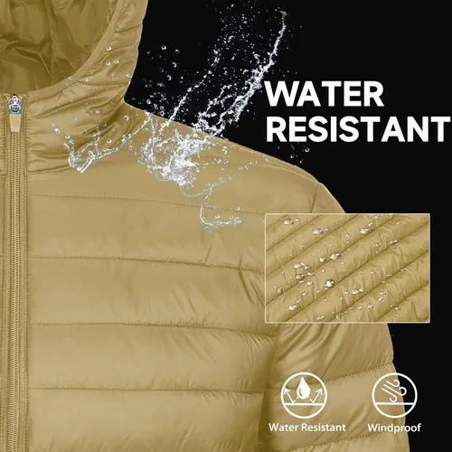 Vista 4 de MAGCOMSEN Chaqueta acolchada ligera con capucha para hombre, con cremallera completa, resistente al agua, acolchada, con forro