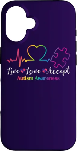 Vista 31 de Funda para iPhone 13 Pro Max Live Love Acept Autismo Concientización ECG Línea de Pulso Autismo Mamá