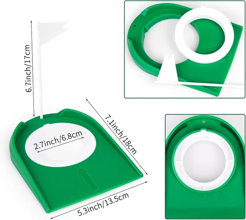 Vista 2 de Hooqict Taza de golf y bandera para práctica en interiores, ayudas de entrenamiento de plástico para niños y adultos, para interiores y exteriores