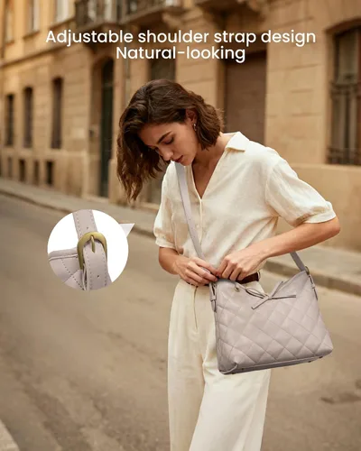 Vista 3 de LOVEVOOK - Carteras para mujer, bolsos de mano de cuero suave estilo hobo, bolso bandolera acolchado, bolso de diseñador tipo bucket