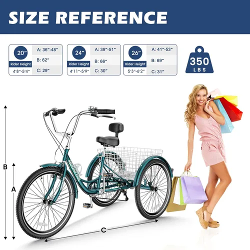 Vista 5 de Barbella Triciclo para adultos de 7 velocidades y 3 ruedas para adultos, triciclo de crucero con cesta para personas mayores, mujeres, hombres