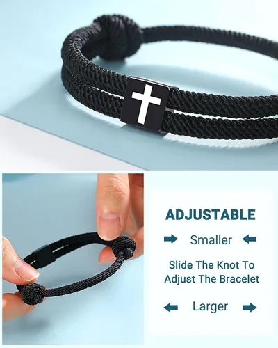 Vista 4 de UNGENT THEM Pulsera de cuerda trenzada con cruz para hombres y niños, Navidad, San Valentín, graduación, Pascua, regalos de bautismo cristiano