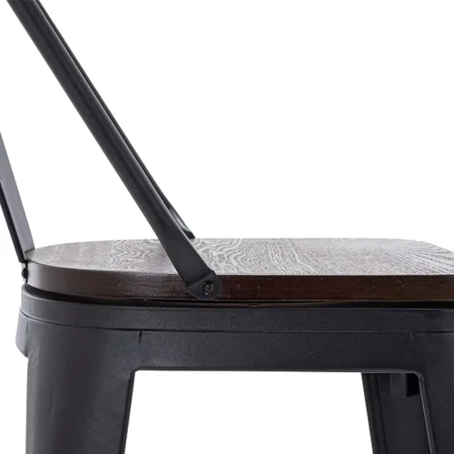 Vista 8 de HAOBO Home Juego de 4 taburetes de bar giratorios de metal con respaldo alto (negro mate con asiento de madera, giratorios de 24 pulgadas)