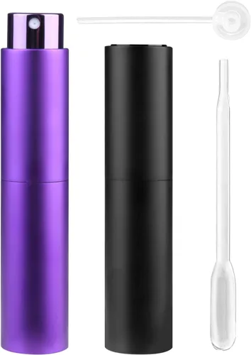 Vista 18 de Botellas atomizadoras de perfume de viaje recargables, 2 botellas de spray portátiles de 0.3 fl oz, atomizador de perfume recargables para después