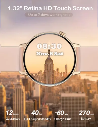 Vista 5 de Reloj inteligente para mujer con llamada Bluetooth, reloj de fitness personalizable, rastreador de actividad y relojes inteligentes para teléfonos