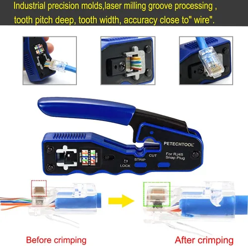 Vista 3 de Kit de herramientas de crimpado RJ45, herramienta de crimpado Ethernet, cortador de pelacables para conectores Cat5e Cat6 Cat6a Pass Thrugh con 10