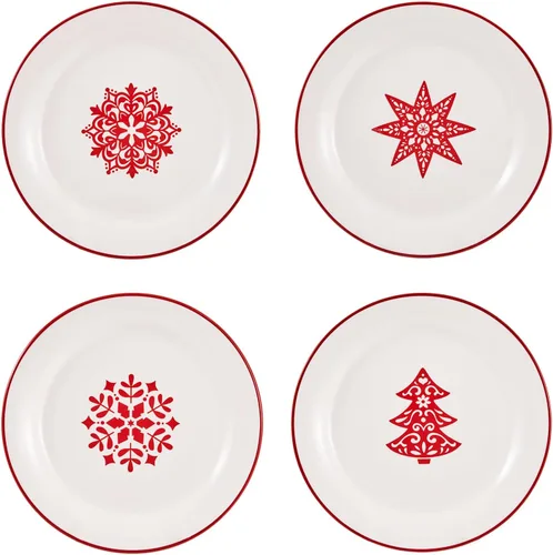 Vista 12 de Bico Juego de 4 platos de ensalada de gnomos de Navidad, platos de postre de cerámica de 8.75 pulgadas para ensalada, aperitivo, guarniciones