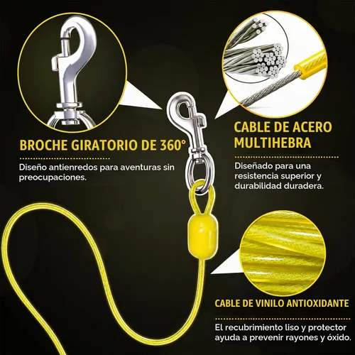 Vista 12 de Cable retráctil de 30 pies y estaca para perros, correa sin enredos para entre 10 y 90 libras, carrete retráctil de plomo de perro de 360° para Negro