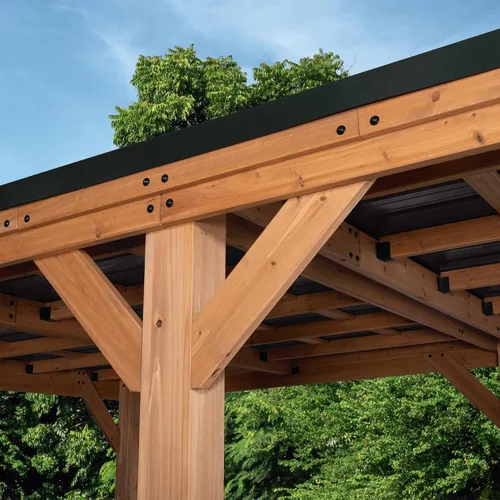 Vista 9 de Backyard Discovery Kingsport Garaje de madera de cedro para exteriores de 20 x 12 pies con techo inclinado de acero galvanizado resistente, soporte