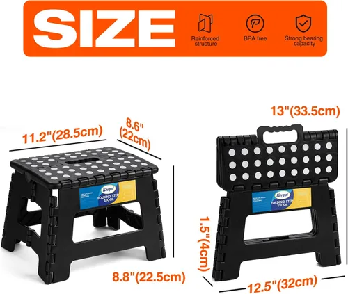 Vista 2 de Korpai Taburete plegable de 9 pulgadas para adultos, niños, taburetes plegables antideslizantes con mango portátil, taburete plegable de plástico