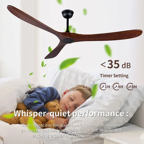 Vista 4 de Ventilador de techo de sala de estar de 70 pulgadas, ventilador de techo de dormitorio con control remoto, 2 varillas bajantes, motor CC reversible