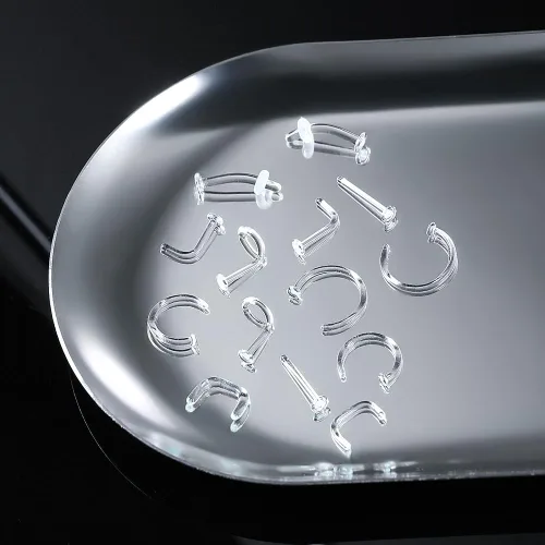 Vista 9 de Juego de 14 retenedores de cristal para el trabajo, deportes, cirugía, hipoalergénico, estilo mixto, anillos transparentes para labios, nariz