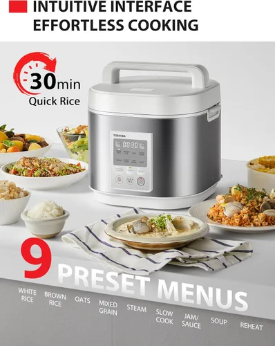 Vista 3 de TOSHIBA Rice Cooker Heritage Bento Box, control digital, capacidad de arroz crudo de 5.5 tazas, 9 funciones con calefacción 3D y mantenimiento