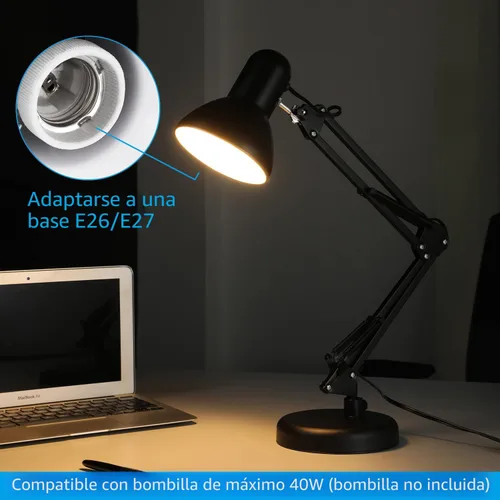 Vista 7 de TORCHSTAR Lámpara de escritorio de metal con abrazadera, brazo oscilante, lámpara de mesa de cuello de ganso ajustable para arquitectos, luces