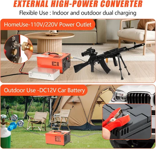 Vista 6 de Compresor de aire PCP, compresor PCP portátil de 4500 PSI, compresor de pistola de aire PCP de 12 V CC/110 V CA Parada manual, con adaptador