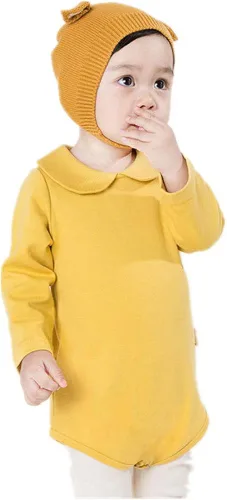 Vista 2 de Auro Mesa Enterizo unisex de algodón de manga larga para bebé recién nacido, cuello Peter Pan sólido, conjunto de overol