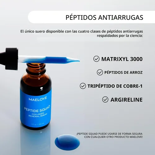 Vista 4 de MAELOVE Peptide Squad Suero Renovador de Colágeno con Péptidos de Cobre, Argireline, Matrixyl 3000 + Ácido Hialurónico y Niacinamida para Arrugas