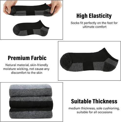 Vista 3 de COOPLUS Paquete de 12 calcetines tobilleros acolchados para hombre, calcetines casuales transpirables de corte bajo (talla de zapato 6-12)
