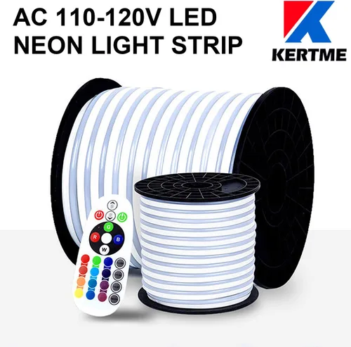 Vista 2 de Tira de luz LED RGB de neón, AC110-120 V/flexible, impermeable, regulable, multicolor, multimodos, cuerda de luz + control remoto de 24 teclas