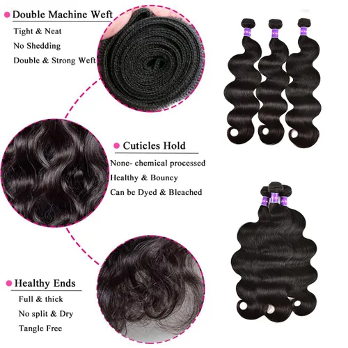 Vista 4 de Paquetes de Cabello Humano Ondulado 16 18 20 pulgadas 12A Paquetes de Cabello Humano Ondulado 3 Paquetes Húmedo y Ondulado Doble Trama 100%