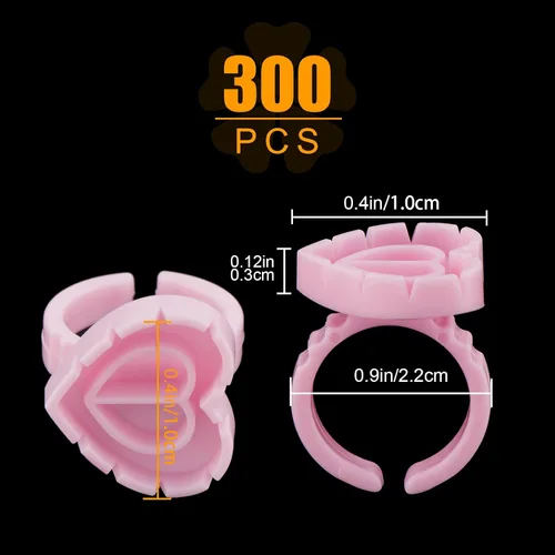 Vista 2 de 300 anillos de pegamento para suministros de extensión de pestañas, taza de pegamento para pestañas de volumen, anillos de pestañas de extensión