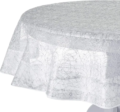 Vista 7 de Violet Linen Encaje de malla con diseño de borde, manteles de poliéster, 54 x 72 pulgadas, color plateado
