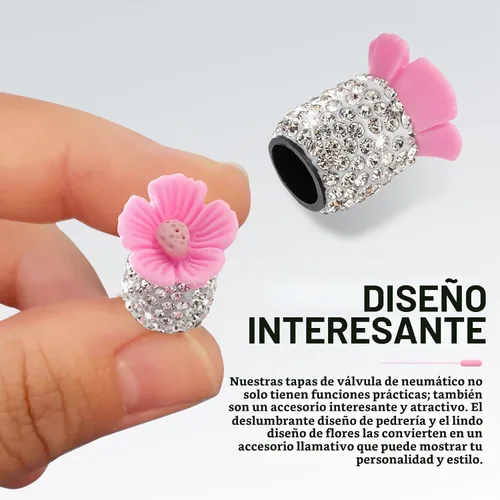 Vista 4 de 4 piezas de tapas de vástago de válvula brillantes, lindas válvulas de rueda de automóvil con flores de Sakura, atractivas cubiertas de aire