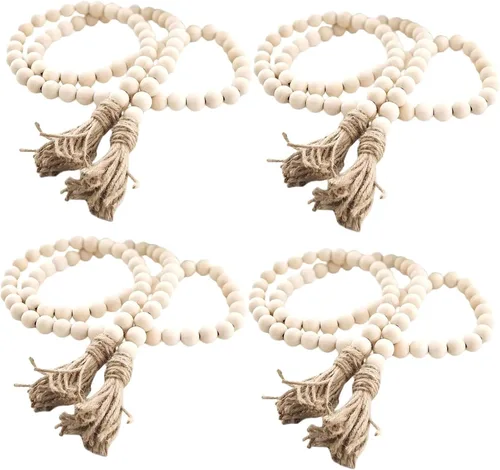 Vista 10 de LSKYTOP Guirnalda de cuentas de madera de 60 pulgadas, cuentas de madera con borlas, cuentas de granja, cuentas rústicas de oración, cuentas
