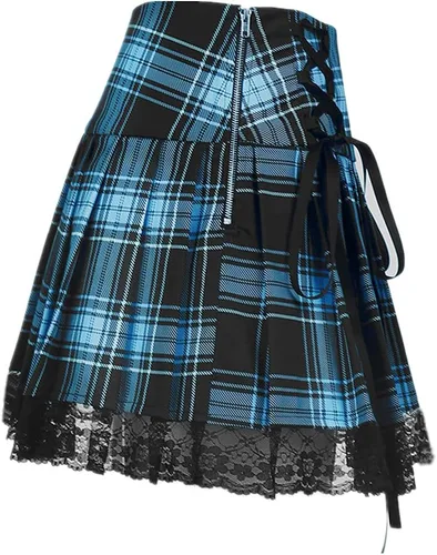 Vista 6 de SFBBCLOZ 2 Piece School Girl Outfit Costume For Women Rave Outfit Halter Top Lace Plaid Skirt Set For Women Club Cosplay