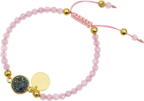 Vista 2 de TUMBEELLUWA Pulseras de cuentas de piedra facetada de 0.157 in, pulsera de cristal curativo redonda, drusa, ajustable, joyería hecha a mano