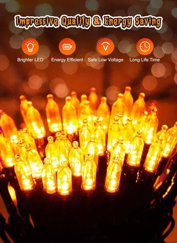 Vista 3 de Brightown - Cadena de luces de Halloween para interiores, funciona con pilas, 2.4 m, 20 LED, luces naranjas en mini racimo de árbol con Varios