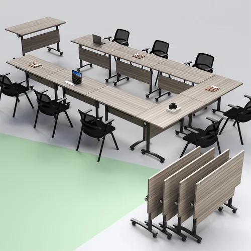 Vista 11 de Paquete de 4 mesas de conferencias plegables, mesa de entrenamiento móvil Walnut 1