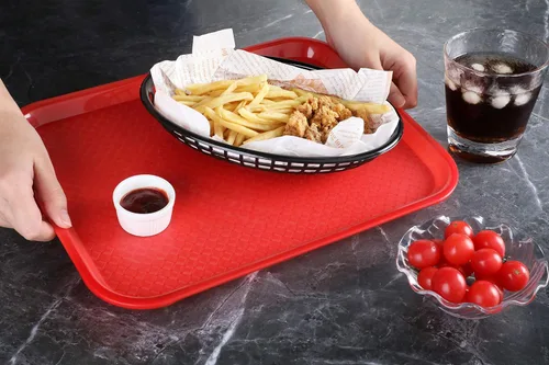 Vista 6 de New Star Foodservice Bandeja de comida rápida, juego de 12 (rojo, 10 x 14 pulgadas)