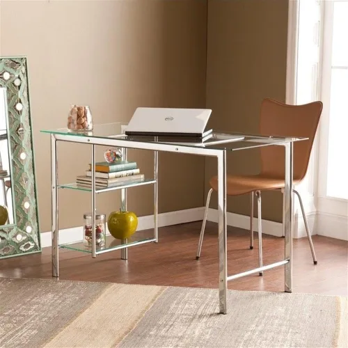 Vista 5 de Southern Enterprises SEI Furniture Oslo - Escritorio de cristal en cromo