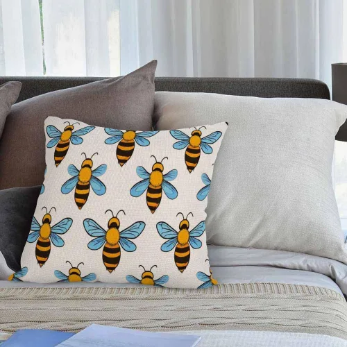 Vista 4 de HGOD DESIGNS Funda de almohada de abejas, funda de almohada decorativa de abeja de miel, fundas de almohada de lino y algodón para interiores