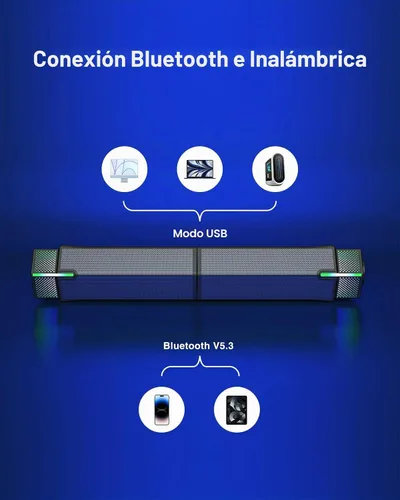 Vista 5 de Jeecoo Altavoces Bluetooth M20 para Computadora para Monitor de Escritorio de PC, Barra de Sonido para PC Gaming - Con Cable USB, Excelente Sonido