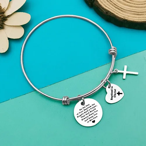 Vista 5 de Pulsera de bautismo, regalo de bautismo para ella, regalo religioso cristiano para mujeres, regalo bautizado, regalo de primera comunión, brazalete