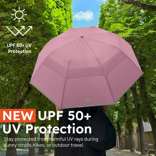 Vista 2 de Weatherman Paraguas de viaje plegable de alta calidad, resistente al viento, compacto, fácil de abrir automáticamente, resiste vientos de hasta 55