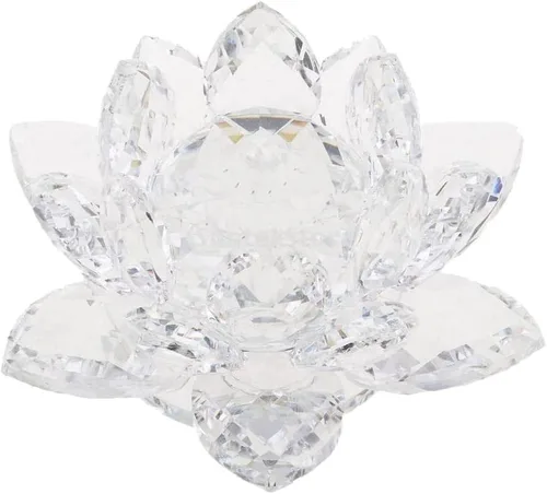 Vista 13 de Loto de cristal transparente, flor de cristal brillante con caja de regalo, reflejo de tono, purpurina, paz, pureza, buena fortuna, sabiduría