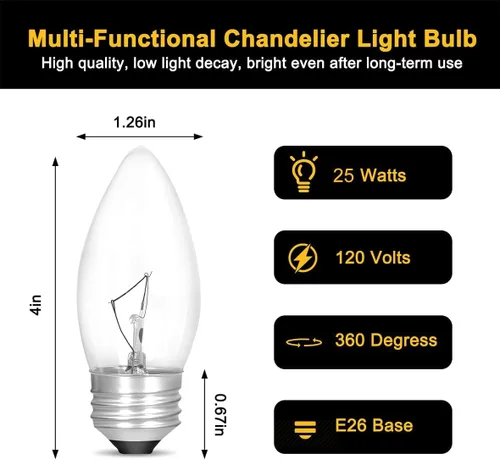 Vista 2 de Bombillas incandescentes de 25 W con punta de torpedo para lámpara de araña clásica B11, iluminación de base de candelabro, regulable