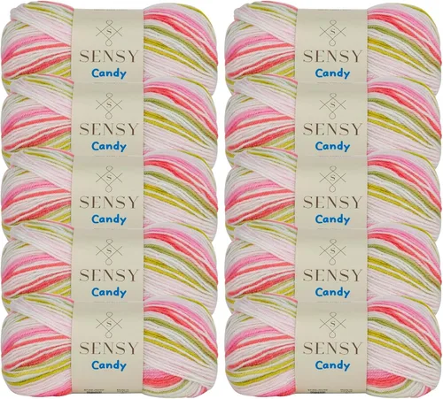 Vista 12 de Sensy Candy Yarn - Hilo de 5 madejas, 3.5 onzas, 251 yardas, multicolor para ganchillo y tejido, calibre ligero 3